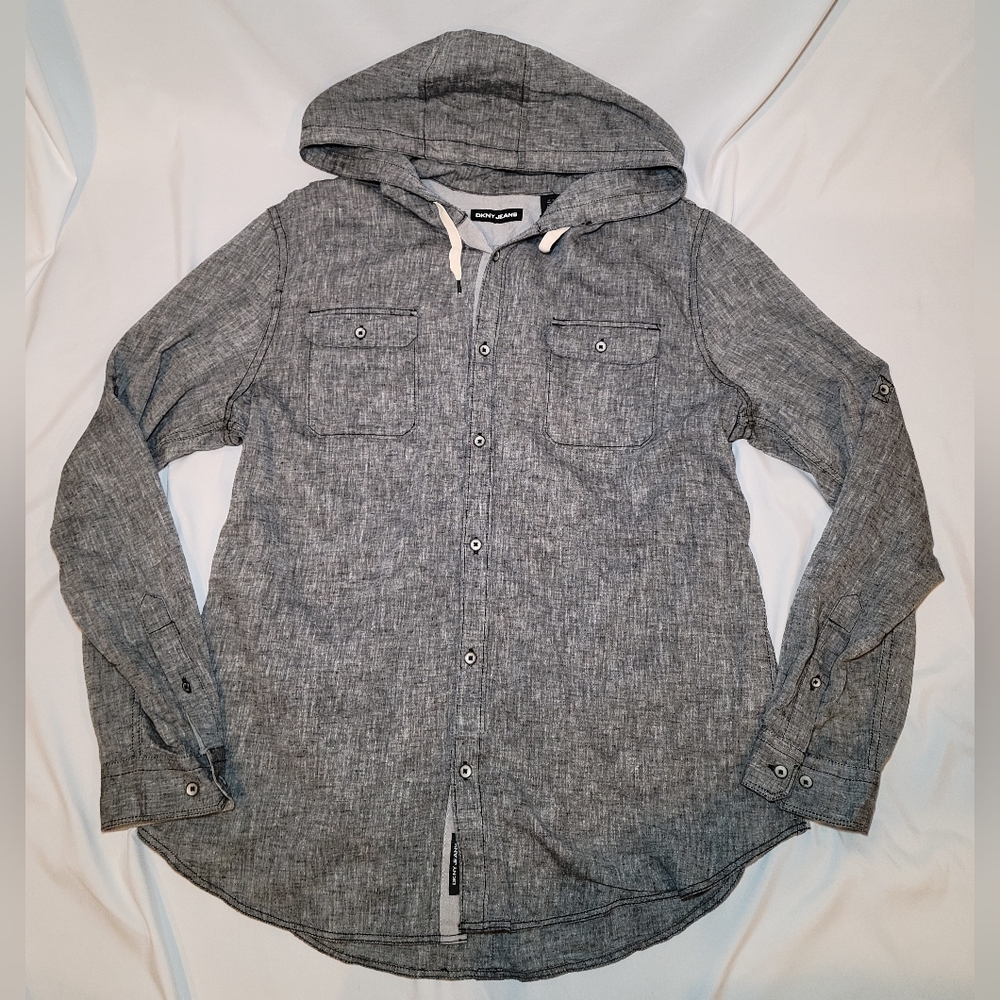 Men's DKNY linen hooded button up size XL